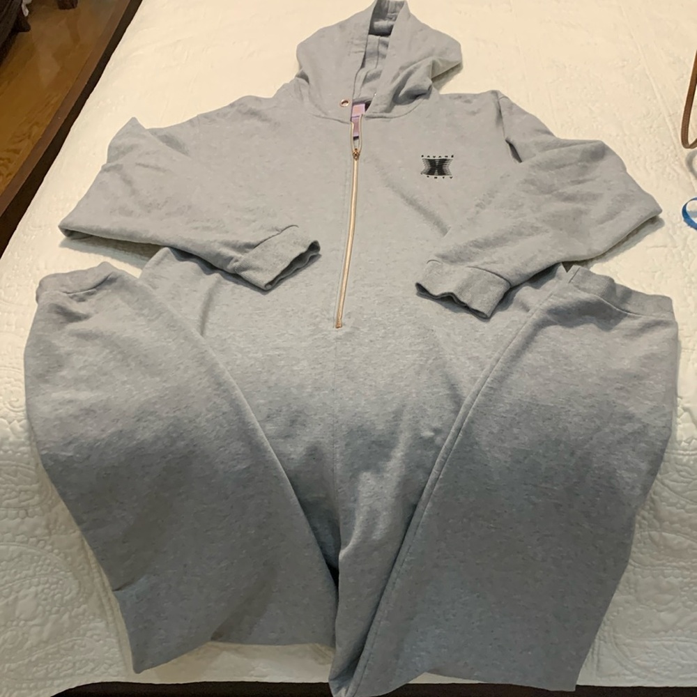 SAVAGE FENTY Heather Gray Hooded Cotton Blend Jumpsuit Size XL PreOwned RIHANNA